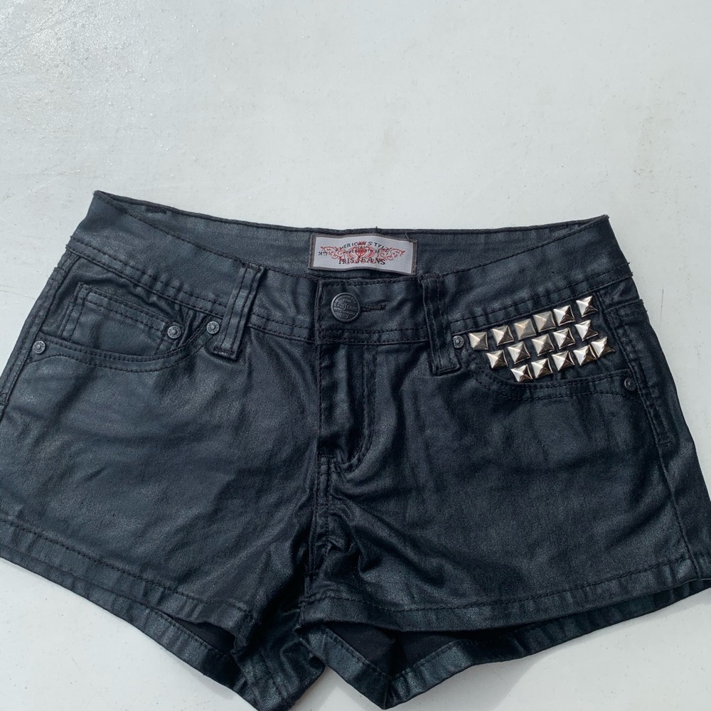 Leather shorts with metal studs